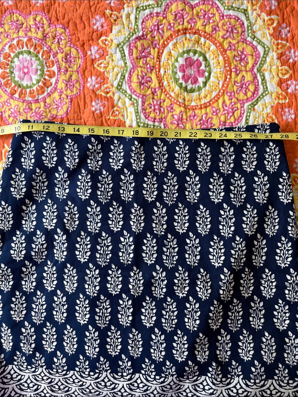 Talbots Cotton Navy Batik Printed A-Line Skirt - Picture 8 of 9